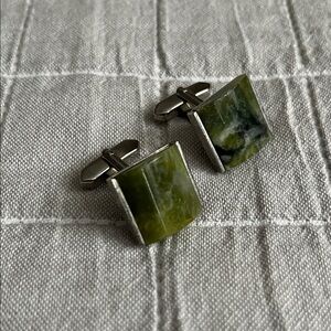 VIntage Silver and Green Stone Cufflinks